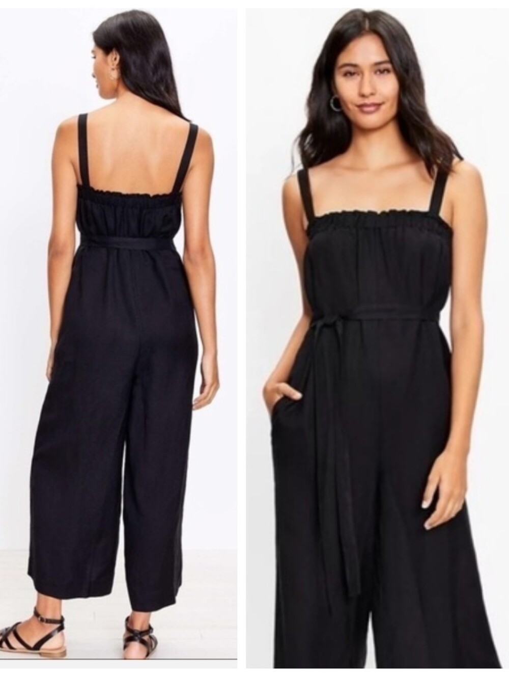 NWT LOFT Belted Linen-Blend Black Strappy Romper/Jumpsuit Women's XS Relaxed NEW